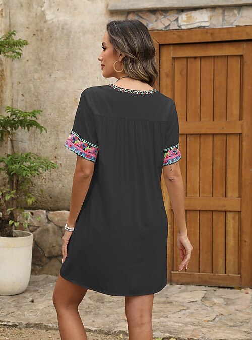 Valentine's Day Women's Normal Mini Dress Boho Chic Dresses A Line Dress  Bohemia Stylish Classic Elbow Sleeve Party Date Form Fit Floral Plain Short  Sleeve V Neck Black White Red Summer 2026 -