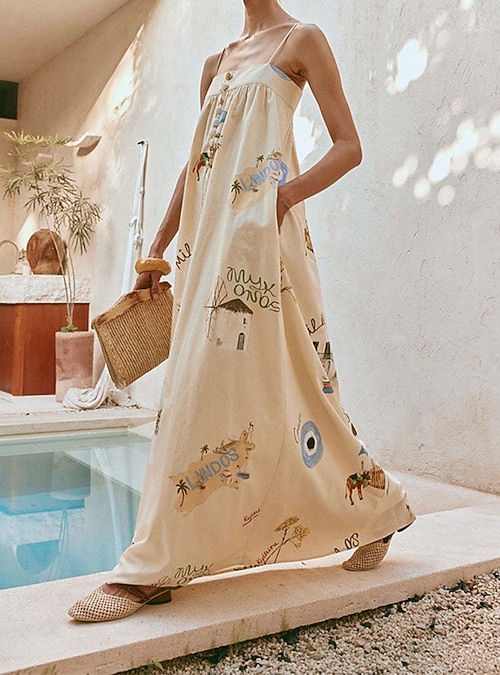 white christmas dresses Beige Wrap Long Cotton Maxi Dress