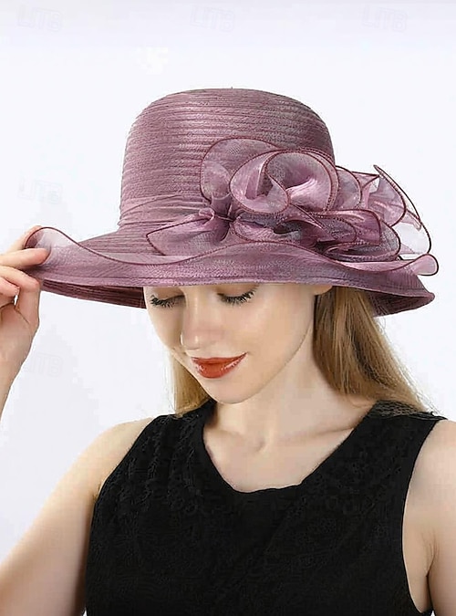 Elegant Purple Straw Hat w/ Floral Accents Flat Straw Hat - Canotier Hat with purple Flowers main image 3