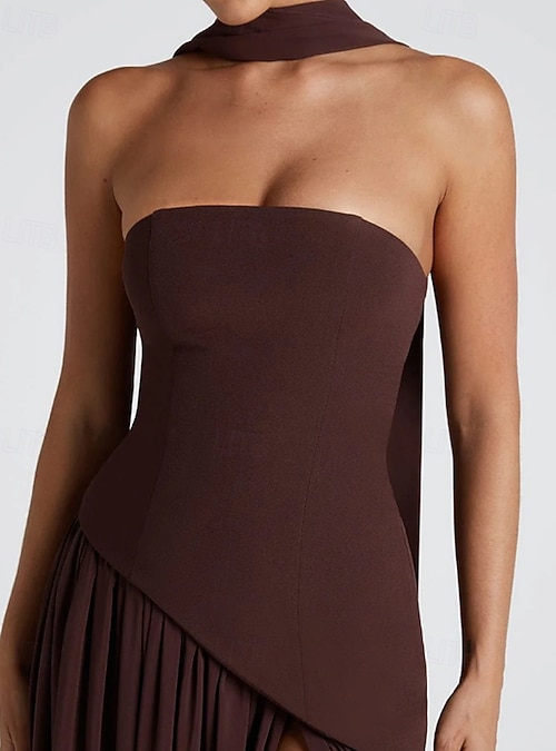 tube top graduation dress Mermaid Strapless Tube Top Burgundy/Maroon Satin Prom Dresses with Sid –  morievent main image 1