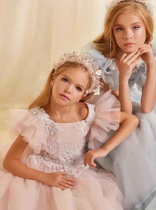 Ball Gown Sweep / Brush Train Flower Girl Dress Birthday Frozen Elsa Girls Cute  Prom Dress Tulle with Ruched Royal Style Tutu Fit 3-16 Years 2026 - GBP 95