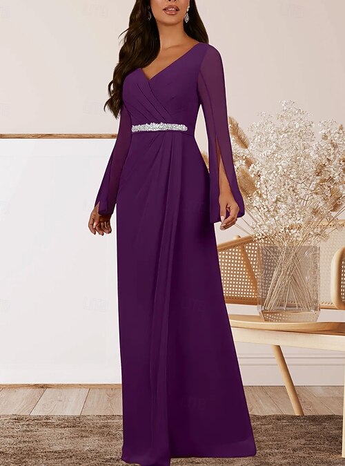 Boboe - Abito Lungo Lungo Da Donna, Con Una Linea Di Vita Impero Formale, Estivo, In Pizzo Abito Da Sera In Chiffon Per Feste Matrimoni Damigelle D Onore Cocktail Vino Rosso Maniche 3 4 M 113649747