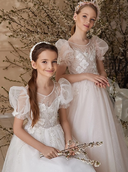 Ball Gown Sweep / Brush Train Flower Girl Dress Wedding Party Frozen Elsa  Girls Cute Prom Dress Tulle with Ruched Royal Style Tutu Fit 3-16 Years  2026 - AU $191.99
