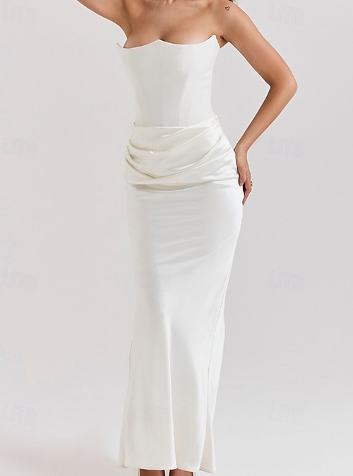 slim fit dress slacks A Line Round Neck Long Sleeves White Lace Long Prom Dresses, White Lace  Formal Graduation Dresses main image 1