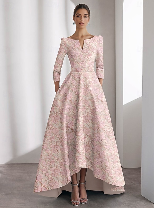 A-Line Asymmetrical Ankle Length Cocktail Dresses Evening Gown Ball Gown Formal Dress Elegant Vintage Short Sleeve V Neck Wedding Formal Nylon with A-Line Asymmetrical Ankle Length Cocktail Dresses Evening Gown Ball Gown Formal Dress Elegant Vintage Short Sleeve V Neck Wedding Formal Nylon with