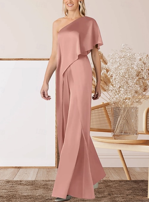 Pantsuit Mother of the Bride Dress Wedding Guest Elegant Off Shoulder Floor  Length Imitated Silk Sleeveless with Ruffles 2026 - $154.99