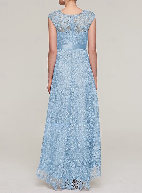 SkyA-Line Mother of the Bride Dress Elegant Wedding Guest Simple Luxurious  Boat Neck Floor Length Satin Sash Lace Sleeveless 2026 - $158.99
