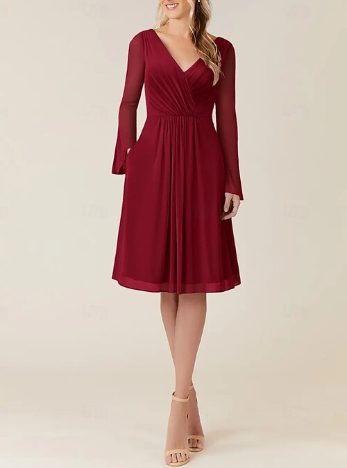 cos tailored wool a line dress MACloth Straps V Neck Chiffon Cocktail Dress Burgundy Formal Gown Burgundy / Above Knee / US8