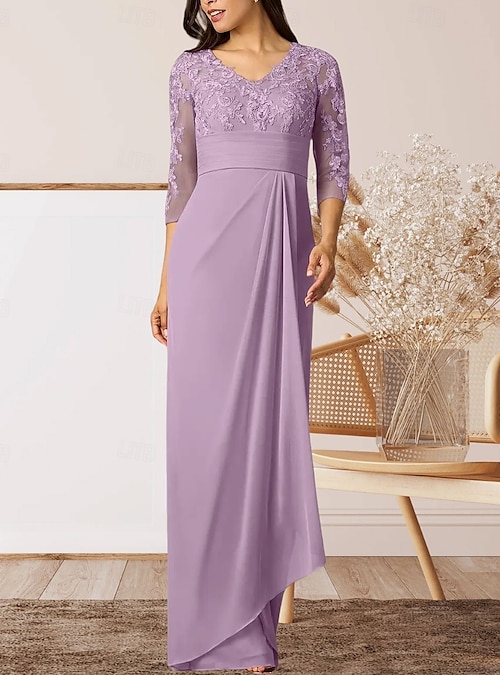 fitted lace wedding dress Sheath-Column Maxi Chiffon Mother of The Bride Dresses COCOMELODY CM0388, Wine main image 0