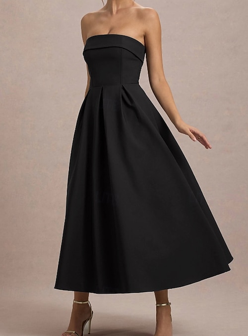 Women's Midi Dress White Dress Graduation Dress Prom Dress Party Dress  Fashion Wedding Party Evening Party Regular Fit Plain Sleeveless Strapless  Black White Yellow Pink Summer 2026 - $40.99