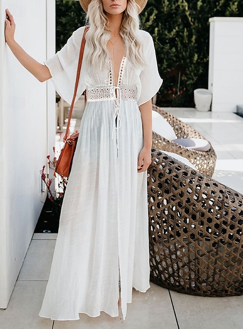 Copricostumi Copricostume Bianco Pizzo Aperto Costumi Da Bagno