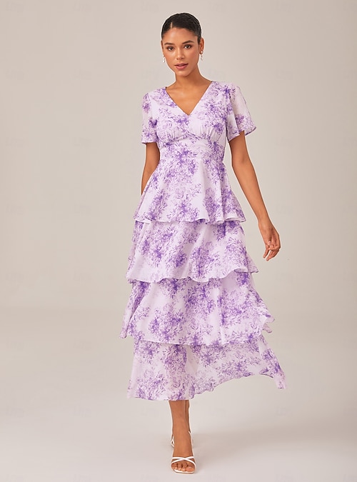 Women's Maxi Dress Purple Lightweight Chiffon V Neck Elegant Formal  Destination Wedding Guest Spring Summer 2026 - $102.99