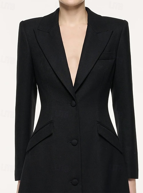 Women's Tuxedo Dress A-Line Formal Wedding Guest Stretch Crepe Elegant Minimalist Long Sleeve Tea Length Peak Lapel Single Breasted 2026 - $161.99 Women's Tuxedo Dress A-Line Formal Wedding Guest Stretch Crepe Elegant Minimalist Long Sleeve Tea Length Peak Lapel Single Breasted 2026 - $161.99
