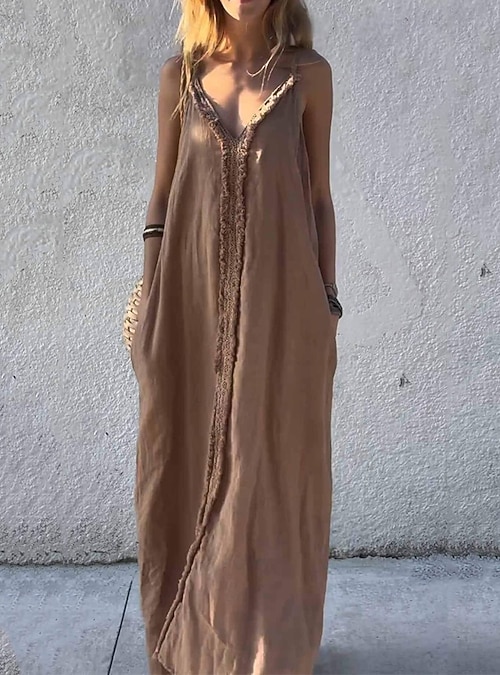 knee length dresses for ladies Original art retro cotton linen Long Dress (801) main image 0