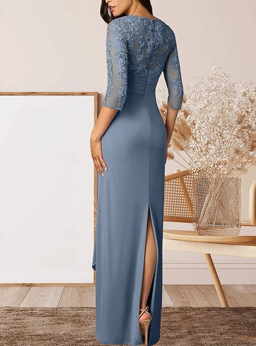 dusty blue dresses for wedding guest with sleeves Long Sleeves V Neck Ankle Length Chiffon Wedding Guest Dresses, Plum