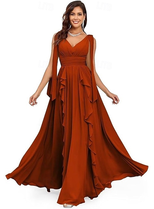 A-Line Quinceanera Dresses Elegant Dress Performance Christmas Floor Length  Sleeveless V Neck Chiffon Backless with Pleats 2026 - CAD $166.99