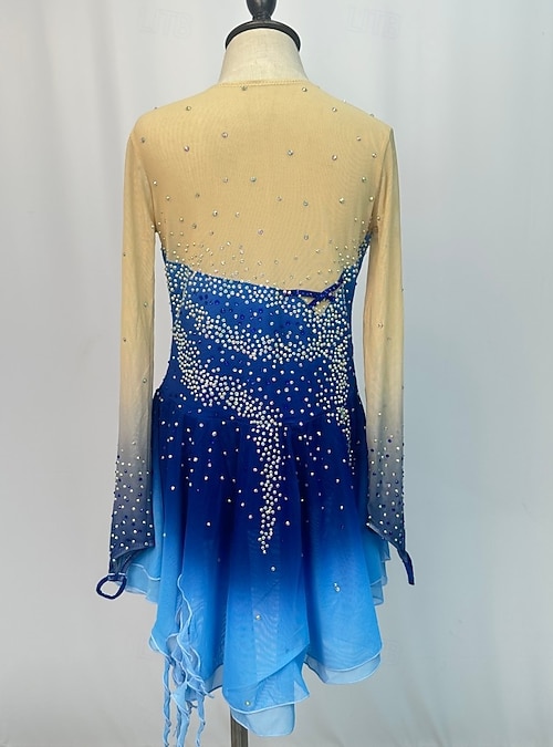 Robe Patinage Artistique Femme - Bleu, Haute élasticité - Sur Mesure - Pour Compétition, Entraînement, Spectacle