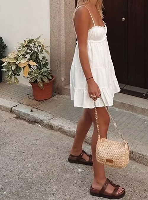 Women's Mini Dress White Dress Graduation Dress Slip Dress Fashion Elegant  Dress Outdoor Party Holiday Regular Fit Plain Sleeveless V Neck Black White  Summer 2026 - $29.99