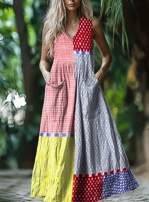 Women's Long Dress Maxi Dress Casual Dress Swing Dress Summer Dress Boho Dress Vintage Vacation Daily Holiday Regular Fit Floral Geometric Sleeveless V Neck Pink Wine Red Dark Green Summer 2026 - 28.99 Women's Long Dress Maxi Dress Casual Dress Swing Dress Summer Dress Boho Dress Vintage Vacation Daily Holiday Regular Fit Floral Geometric Sleeveless V Neck Pink Wine Red Dark Green Summer 2026 - 28.99