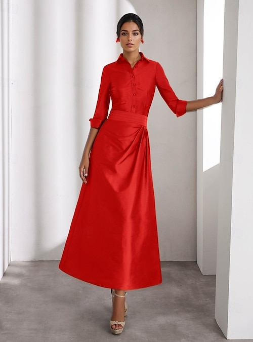 A-Line Ankle Length Shirt Dress Party Dress Cocktail Dress Mother of the Bride Dress Long Sleeve Shirt Collar Elegant Wedding Formal Taffeta with Pleats Slit 2026 - $157.99 A-Line Ankle Length Shirt Dress Party Dress Cocktail Dress Mother of the Bride Dress Long Sleeve Shirt Collar Elegant Wedding Formal Taffeta with Pleats Slit 2026 - $157.99