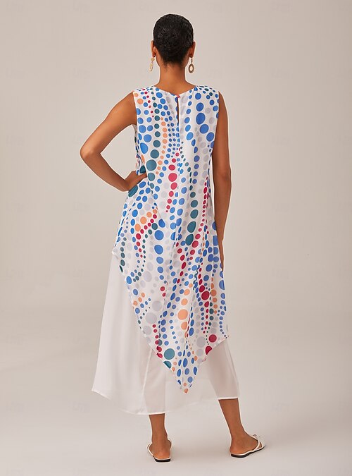 Chiffon Dress Multicolor Polka Dot Dress Tatyana Vintage 1950's