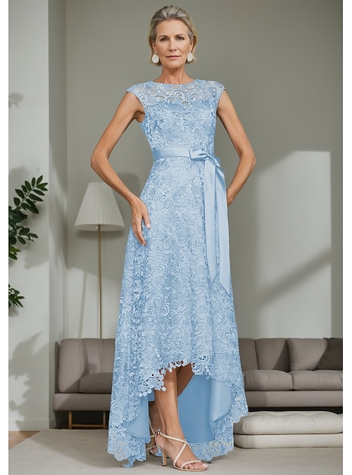 SkyA-Line Mother of the Bride Dress Elegant Wedding Guest Simple Luxurious  Boat Neck Floor Length Satin Sash Lace Sleeveless 2026 - $182.99