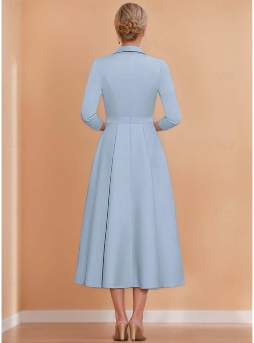 Women's Tuxedo Dress A-Line Formal Satin Elegant Simple 3 4 Sleeve Pleated Tea Length Shawl Lapel Women's Tuxedo Dress A-Line Formal Satin Elegant Simple 3 4 Sleeve Pleated Tea Length Shawl Lapel