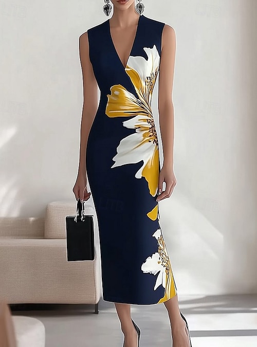 Women's Midi Dress Floral Dress Print Dress Elegant Fashion