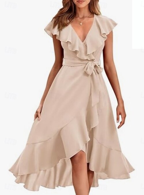 Women's Midi Dress Wrap Dress A Line Dress Summer Dress Casual Daily  Regular Fit Plain Short Sleeve V Neck Black Royal Blue Army Green Apricot  Summer 2026 - AU $66.09