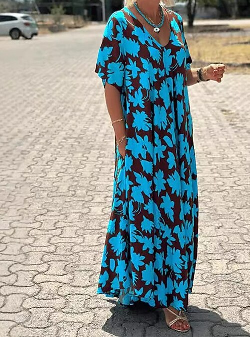 Women's Long Dress Maxi Dress Casual Dress Swing Dress Fashion Outdoor Party Holiday Regular Fit Flower Short Sleeve V Neck Blue Black Summer 2026 - $29.99 Women's Long Dress Maxi Dress Casual Dress Swing Dress Fashion Outdoor Party Holiday Regular Fit Flower Short Sleeve V Neck Blue Black Summer 2026 - $29.99