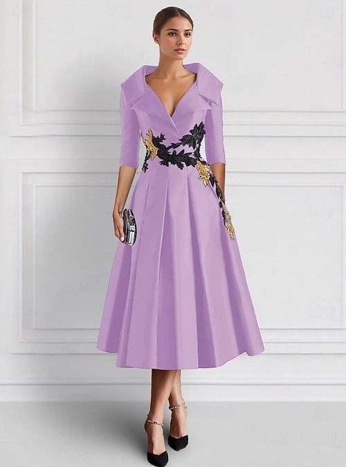 fitted lace wedding dress Ankle Length Short Sleeves Chiffon Lace Mother of The Bride Dress, Grape main image 0