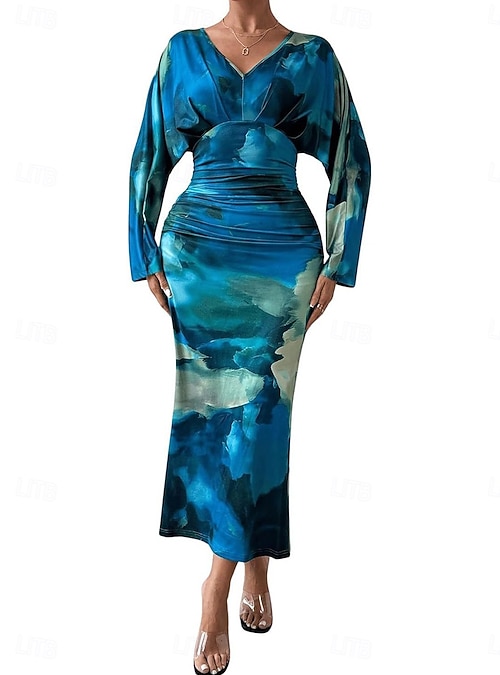 Women's Midi Dress Boho Dress Elegant Sexy Boho Bodycon Dress Bohemian Long  Sleeve V Neck Red Blue Purple Brown Summer 2026 - CAD $49.99