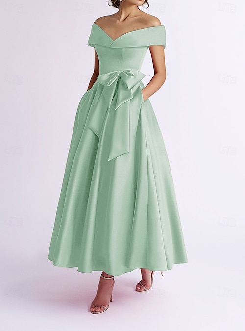 bridesmaid dresses derby NumberSea-A-Line Wedding Guest Dresses Minimalist Dress Wedding Party Dress Kentucky Derby Tea Length Half Sleeve V Neck Fall Wedding Guest Stretch