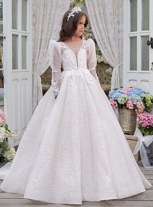 Ball Gown Sweep Brush Train Flower Girl Dress First Communion