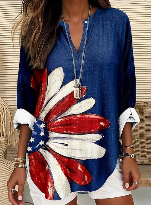 Túnica de Mujer Blusa V Cuello Manga Larga Boho Casual Gráfico