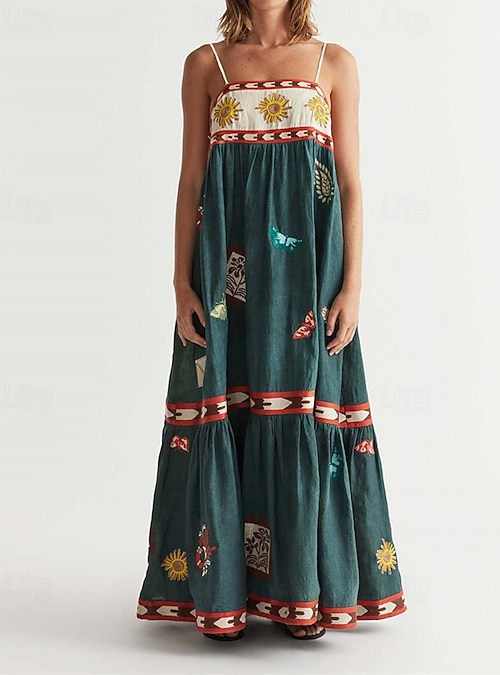 Women's Long Dress Maxi Dress Casual Dress Slip Dress Boho Dress Fashion  Outdoor Party Holiday Regular Fit Painting Sleeveless Spaghetti Strap Dark  Green Summer 2026 - $36.99