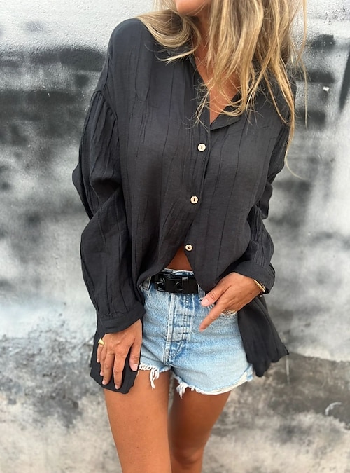 Mujer Camisas de algodón y lino Color sólido Diario Moderno Manga