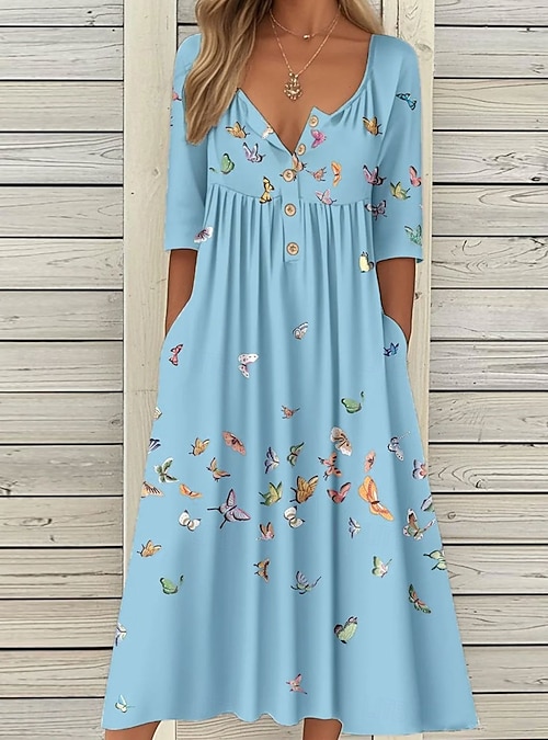Women's Midi Dress Casual Dress Sundress A Line Dress Summer Dress Vacation  Casual Beach Holiday Loose Fit Floral Graphic Short Sleeve Crew Neck White  Pink Blue Summer 2026 - $38.99