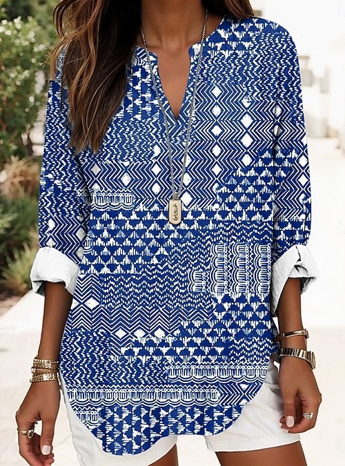 Plus Size Vrouwen Casual Losse Tops Dames Katoen Linnen Effen Kleur Shirt Lange Mouw Blouse kopen vanaf een prijs van 5.72