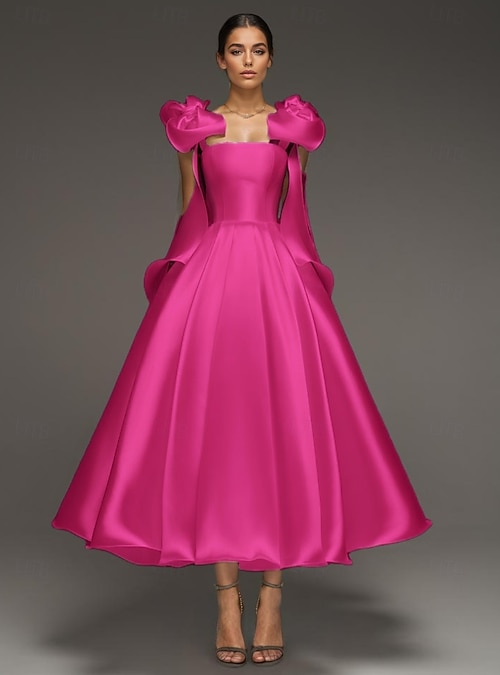 pink ankle length dress One Shoulder Ankle Length Satin Slit Dress  Lisposa
