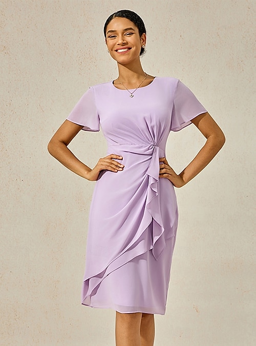 Women's Wedding Guest Cocktail Dress Chiffon Twisted Knot Elegant Formal Layered Midi Dress Crew Neck Short Sleeve Butterfly Sleeve Dark Blue Color 2026 - $21.99 Women's Wedding Guest Cocktail Dress Chiffon Twisted Knot Elegant Formal Layered Midi Dress Crew Neck Short Sleeve Butterfly Sleeve Dark Blue Color 2026 - $21.99