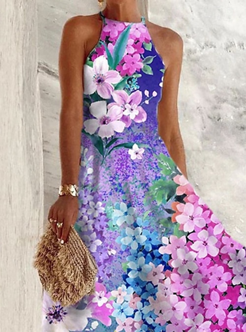 Women's Midi Dress Floral Dress Halter Neck Dress Print Dress Fashion Modern Outdoor Vacation Holiday Regular Fit Flower Sleeveless Halter Neck Purple Summer 2026 - $25.99 Women's Midi Dress Floral Dress Halter Neck Dress Print Dress Fashion Modern Outdoor Vacation Holiday Regular Fit Flower Sleeveless Halter Neck Purple Summer 2026 - $25.99