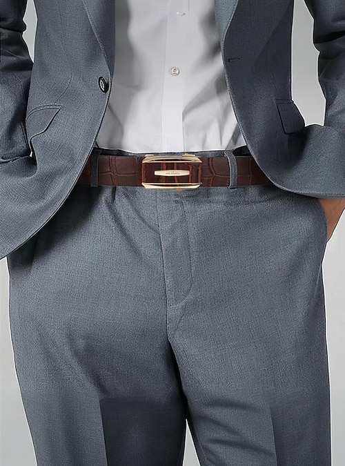 Men's Genuine Leather Ratchet Dress Belt with Automatic Buckle - Classic Crocodile Pattern, Elegant Style, Suitable for Weddings, Business and Formal Men's Genuine Leather Ratchet Dress Belt with Automatic Buckle - Classic Crocodile Pattern, Elegant Style, Suitable for Weddings, Business and Formal