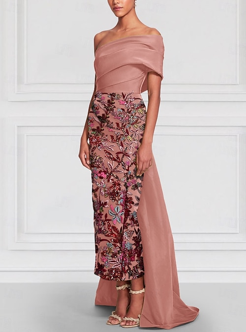 Sheath Column Floor Length Beaded Eembroidered Formal Dresses Mother of the  Bride Dress Evening Gown Ball Gown with Overskirt Formal Dress Elegant  Color Block High Split Short Sleeve Off Shoulder 2026 -