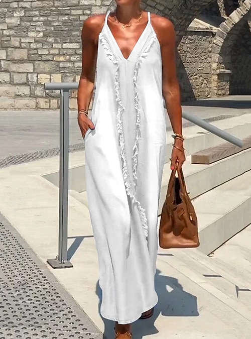 Women's Long Dress Maxi Dress Faux Cotton Linen Boho Dress Sundress Cotton Linen  Dresses Vintage Fashion Outdoor Party Holiday Regular Fit Ombre Sleeveless  V Neck Blue Black White Light Purple Summer 2026 -