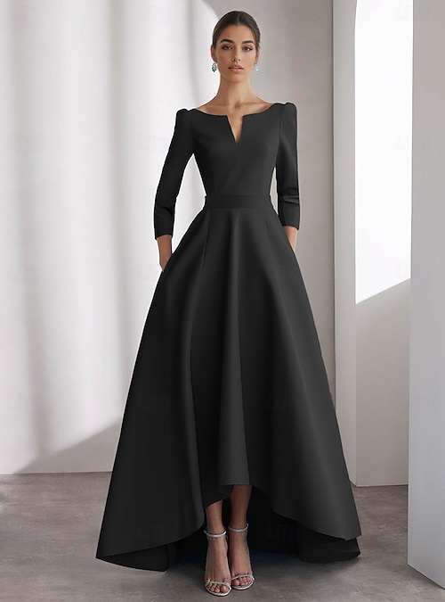 navy blue dress for baby girl Shiny Black Puffy Sleeves Off The Shoulder Ankle Length Evening Dresses,  CP0846