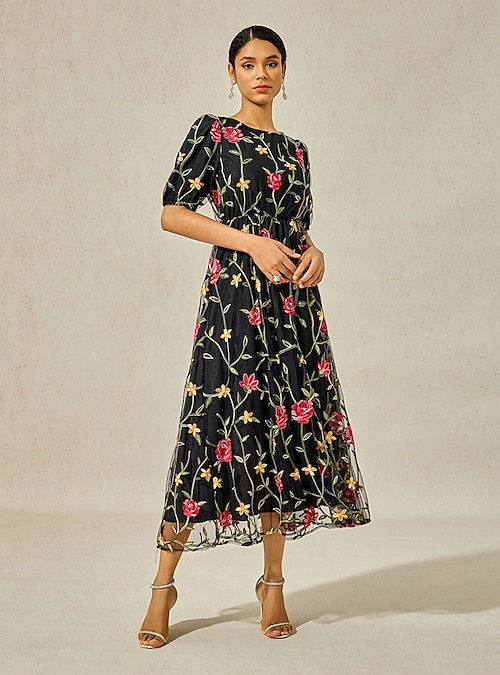 Women's Maxi Dress Black Dress A Line Dress Elegant Stylish Puff Sleeve  Vacation Daily Loose Fit Floral Short Sleeve Crew Neck Black Summer 2026 -  GBP 117.99