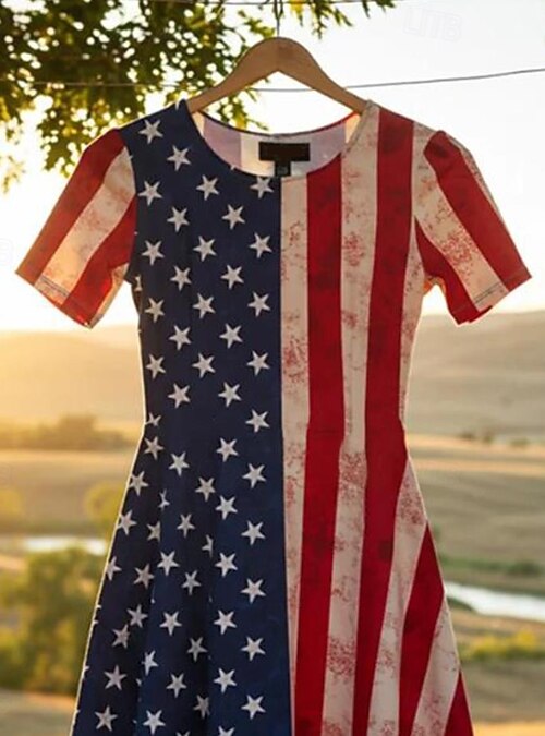Mini Vestido Patriótico de Mujer Vestido de Camiseta Vestido de
