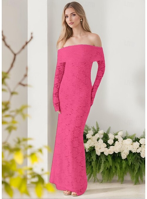 White Chantilly Lace Mermaid / Trumpet Evening Gown Cocktail Dress Garden  Wedding Dress Formal Semi Formal Wedding Guest Floor Length Long Sleeve Off  Shoulder 2026 - CAD $253.99