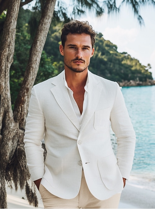 Per uomo Blazer di Lino Giacca Sportiva All'aperto Casuale Casual